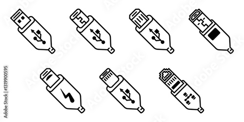 usb icon set flat vecktor trendy popular simple