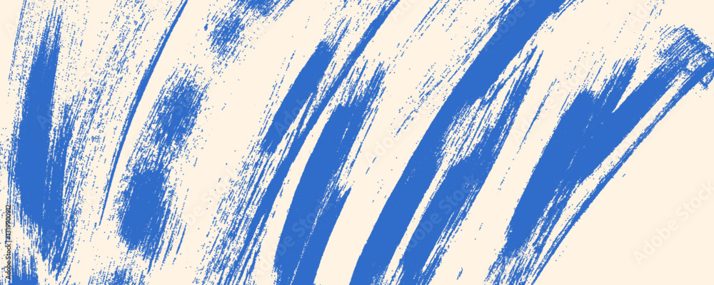 Grainy blue spiral and curly brush stroke with spray texture. Vector grunge texture with brush drawn squiggles.