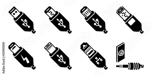 usb icon set flat vecktor trendy popular simple