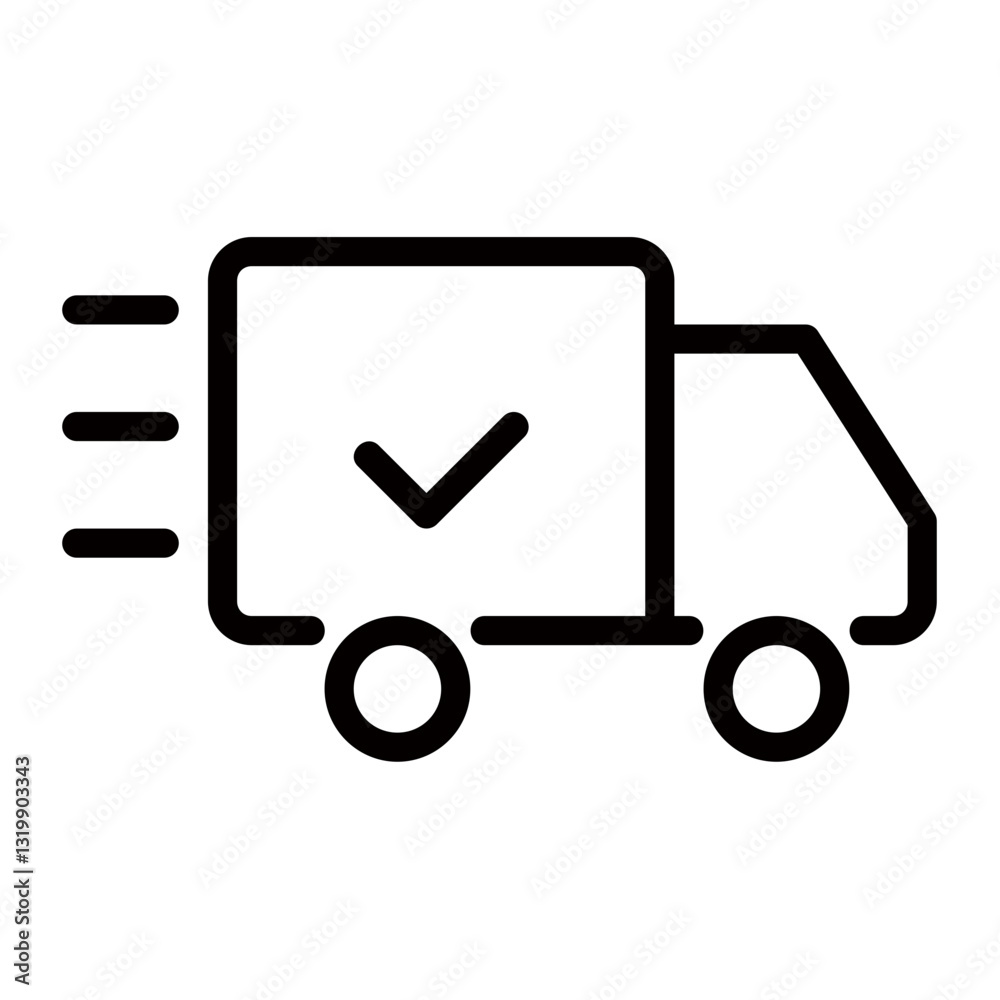 Speedy Delivery Confirmation A Swift Truck Icon Signifying Successful Shipment And On-time Arrival With Clean Lines And Bold Black Strokes Speedy Delivery Confirmation A Swift Truck Icon Signifying Successful Shipment And On-time Arrival With Clean Lines And Bold Black Strokes