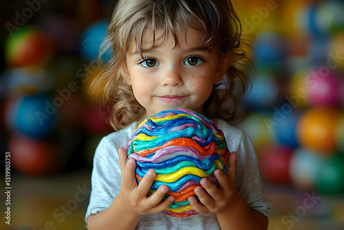 Child Holding Colorful Ball Portrait