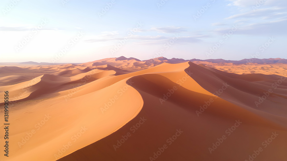 A breathtaking view of sand dunes under a clear sky during sunset, showcasing the beauty of desert landscapes and the intricate patterns formed by wind on the golden sand. A breathtaking view of sand dunes under a clear sky during sunset, showcasing the beauty of desert landscapes and the intricate patterns formed by wind on the golden sand.