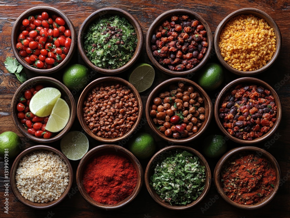 Various spices and ingredients in bowls. Perfect for food blogs, recipes, or culinary articles. Various spices and ingredients in bowls. Perfect for food blogs, recipes, or culinary articles.