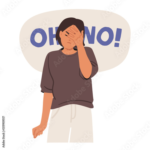 Furious angry young woman cartoon character under emotional stress making facepalm gesture