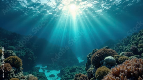 Wallpaper Mural Underwater view of coral reef with turbulent waves above the surface	 Torontodigital.ca