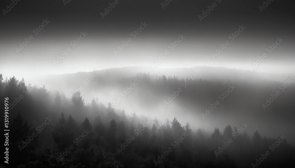 Obraz premium Mysterious foggy grayscale gradient with subtle contrast shifts and light film grain scratches for a moody cinematic texture