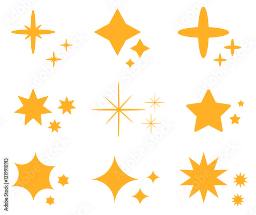 Set of stars, glitter and highlights on a white background