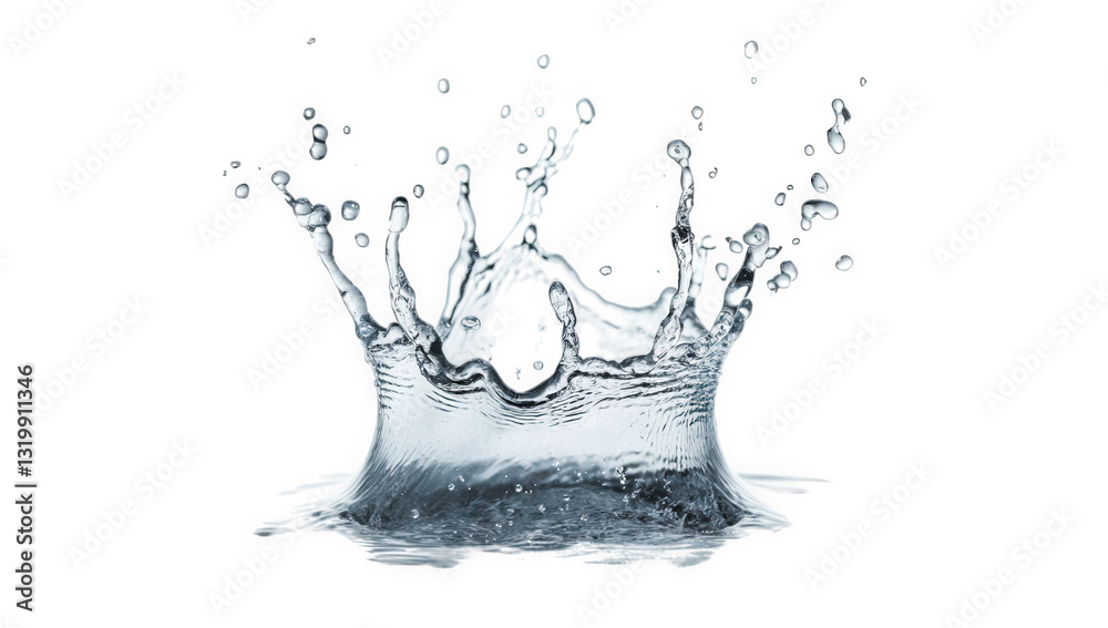 close-up water splashing creating a crown-like shape emphasizing the beauty and dynamics of fluid motion against a white background close-up water splashing creating a crown-like shape emphasizing the beauty and dynamics of fluid motion against a white background