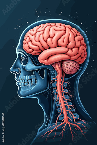 Conceptual Illustration of Human Brain Anatomy Under Scientific Analysis