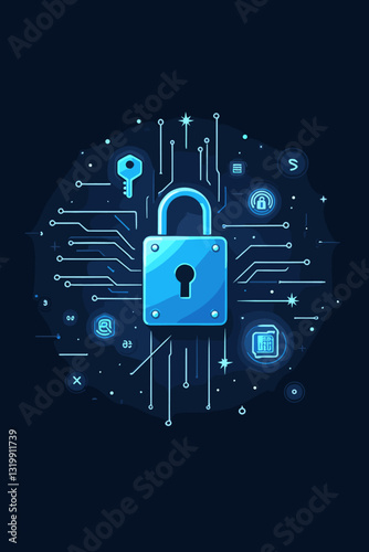 Cyber Security Concept with Private Key and Digital Lock