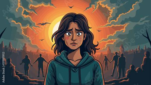 Distressed Woman Refugee from Conflict Zone Experiencing Anxiety and Trauma