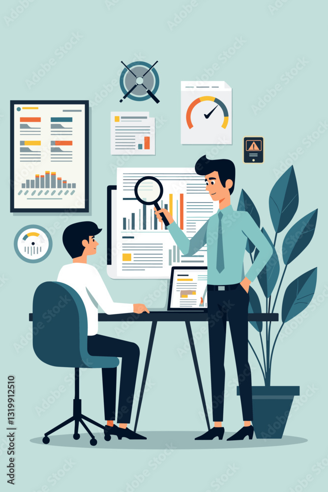 Financial Analyst Examining Spreadsheets and Reports for Business Insights Financial Analyst Examining Spreadsheets and Reports for Business Insights