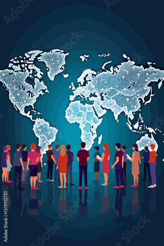 Global network of diverse individuals connected through digital technology