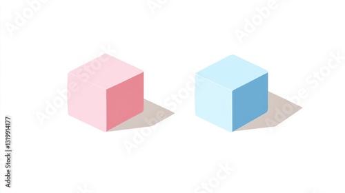 Wallpaper Mural Two isometric pastel cubes, pink and blue, with shadows. Torontodigital.ca