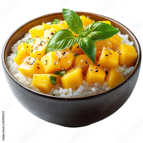 A Bowl of Thai Mango Sticky Rice Sweet Sticky Rice Isolated on Transparent Background