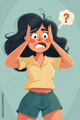 Pensive Problem-Solver: Thoughtful Woman Brainstorming Creative Solutions and Organizing Tasks in To-Do List Vector Illustration