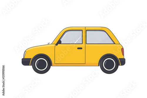 Simple car icon with rounded edges and minimal details in yellow on Transparent Background