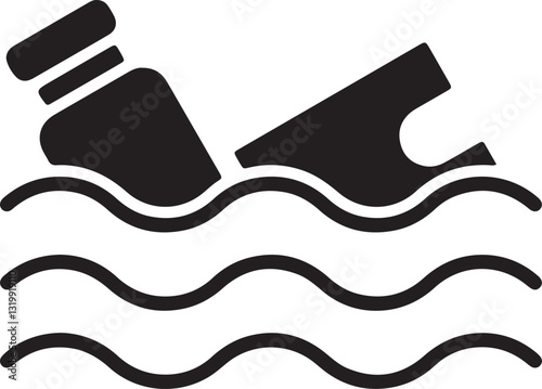 The illustration of leftover drink and food wrappers floating in a river