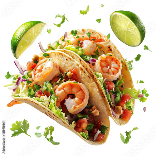 A Fresh Shrimp Taco with Cabbage Salsa and Lime Isolated on Transparent Background