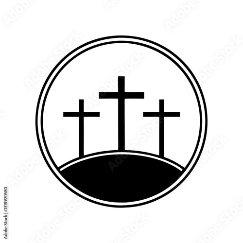 three crosses on a hill, symbolic of faith, hope, and devotion, vector illustration