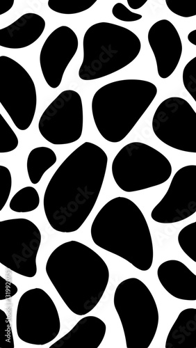 a cowhide pattern composed of black irregular shapes on a white background. The pattern is abstract and suitable for various design purposes, vector illustration
