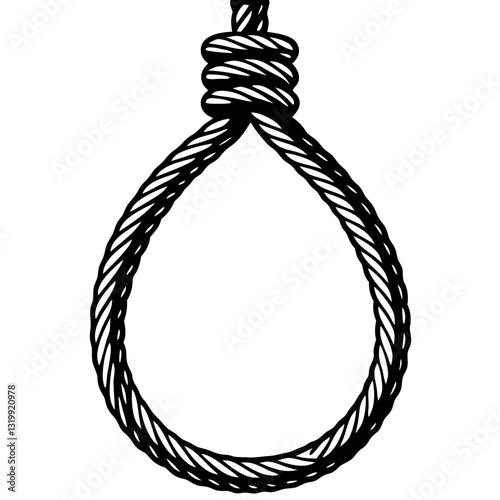 a noose vector illustration in black and white, a symbol of death and despair, with a sense of looming threat