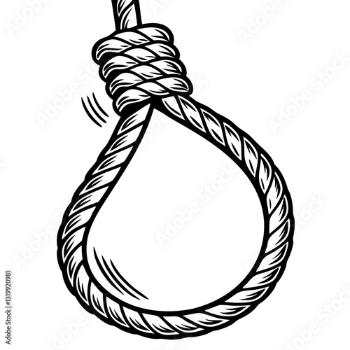a detailed vector illustration  of a noose made of rope, with intricate knots and a threatening connotation.