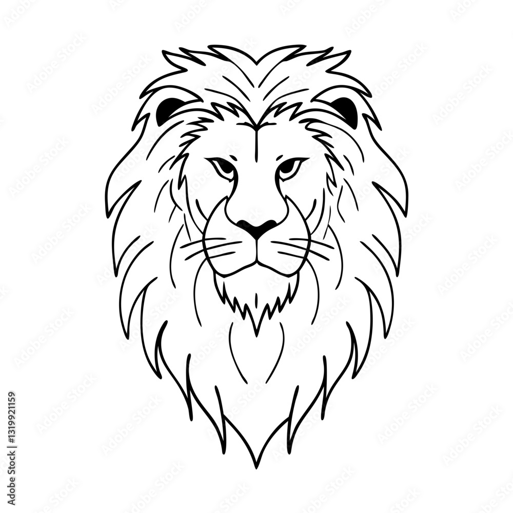 Obraz premium a lion mascot head vector illustration with a fierce and regal presence, a powerful symbol of strength and courage. The monochrome design is simple yet striking