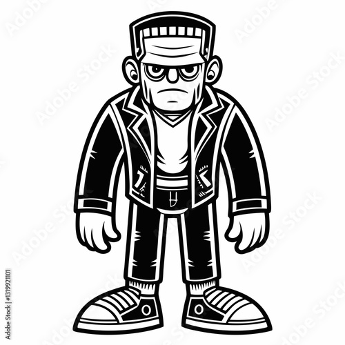 a monster cartoon with a serious look, wearing a jacket, vector illustration