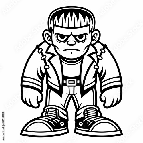 a cartoon of a monster with an angry expression, in black and white color, vector illustration