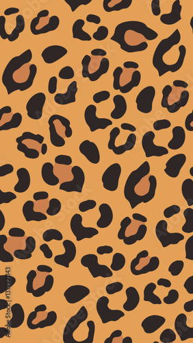 a close-up view of a vibrant leopard print pattern, featuring distinctive dark spots on a warm tan background, vector illustration