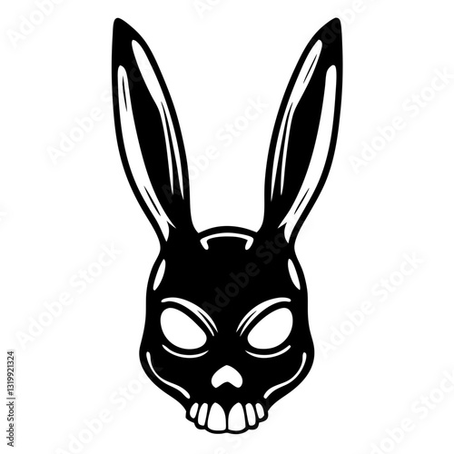 a black rabbit skull drawing with eerie details, vector illustration