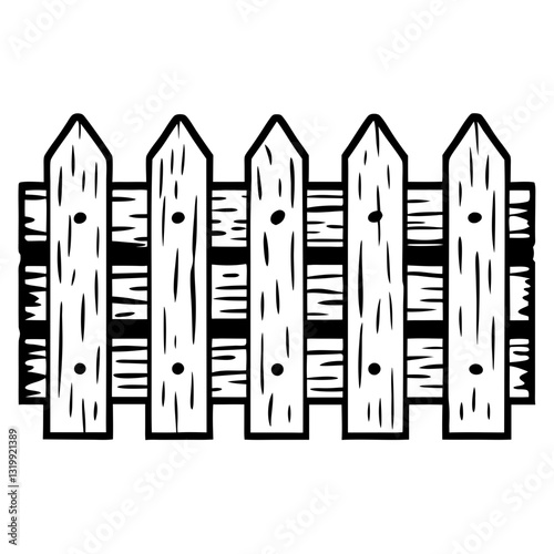 a wooden picket fence, drawn in a classic vector illustration style. It's a simple yet elegant depiction of a quintessential element.