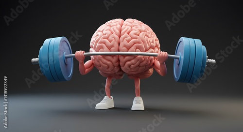 Brainpower: A 3D Render of a Brain Lifting Weights, Symbolizing Mental Strength and Cognitive Fitness