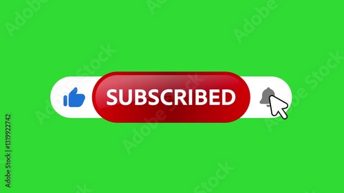Subscribe Button Animation Green Screen YouTube Like and Bell Icon 4K Video
