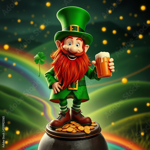  Lucky Leprechaun with Pot of Gold and Shamrock – St. Patrick’s Day Fantasy Scene