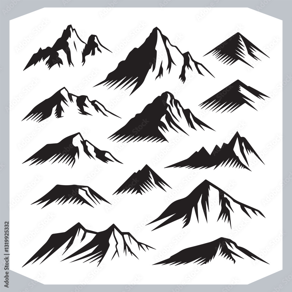 Black and White Mountain Icons Stunning Hand Drawn Art Collection