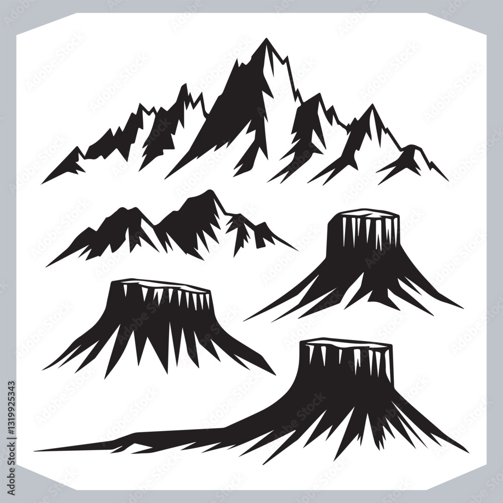 Black and White Mountain Icons Stunning Hand Drawn Art Collection