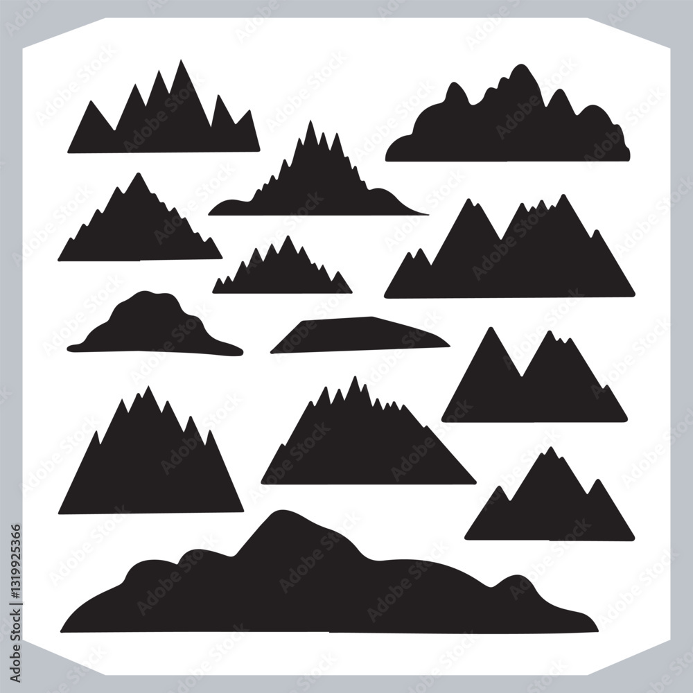 Black and White Mountain Icons Stunning Hand Drawn Art Collection