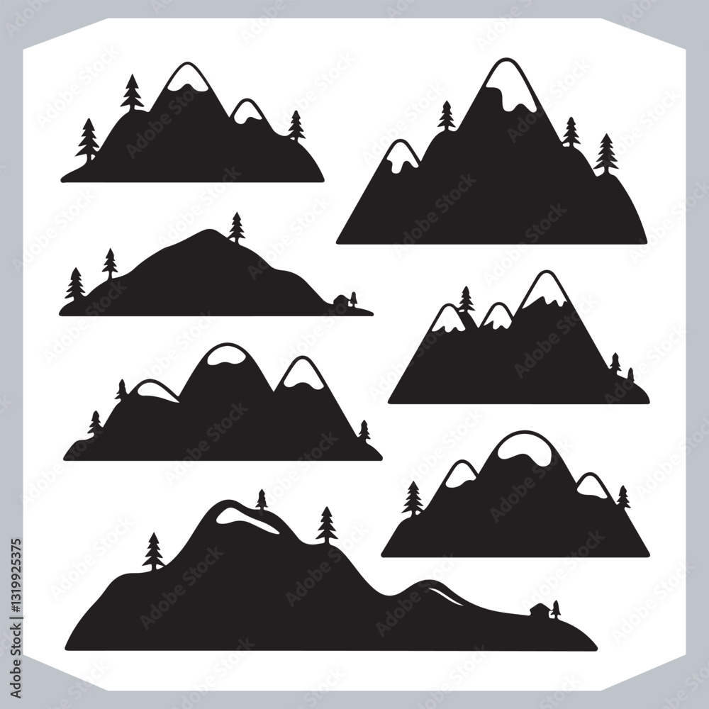 Black and White Mountain Icons Stunning Hand Drawn Art Collection