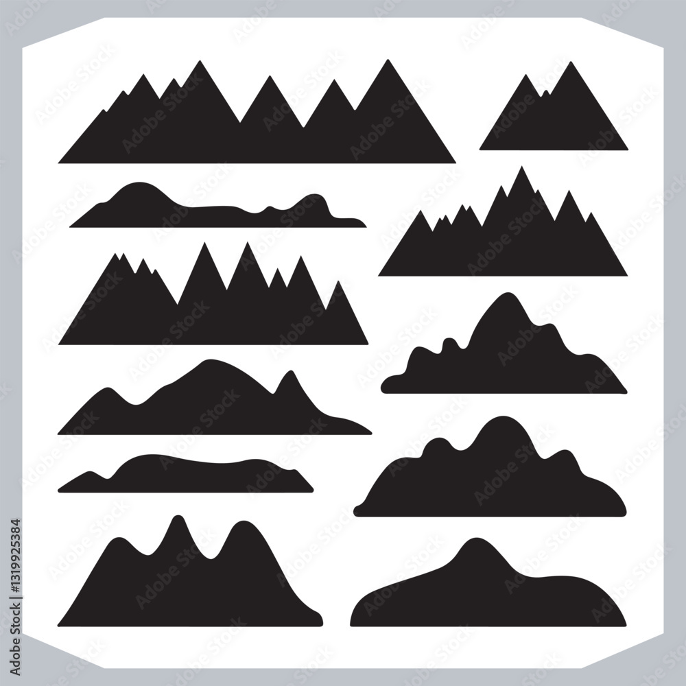 Black and White Mountain Icons Stunning Hand Drawn Art Collection
