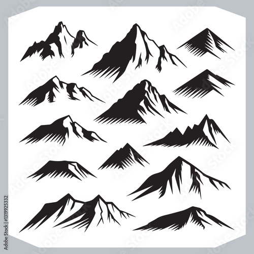 Obraz na płótnie Black and White Mountain Icons Stunning Hand Drawn Art Collection w salonie