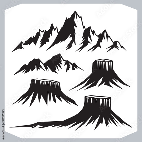 Obraz na płótnie Black and White Mountain Icons Stunning Hand Drawn Art Collection w salonie