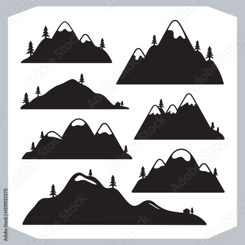 Obraz na płótnie Black and White Mountain Icons Stunning Hand Drawn Art Collection w salonie