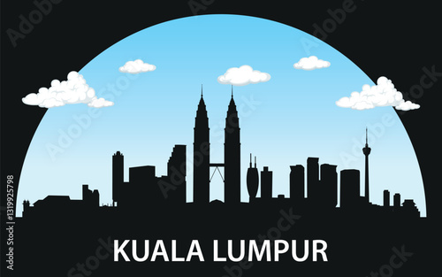 Canvas Print Silhouette of Kuala Lumpur city against the sky with clouds.