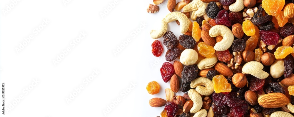 Assorted Nuts and Dried Fruits Mix on White Background Assorted Nuts and Dried Fruits Mix on White Background