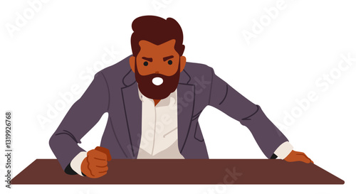 Businessman cartoon character proving opinion, showcasing confrontation, fighting with rudeness