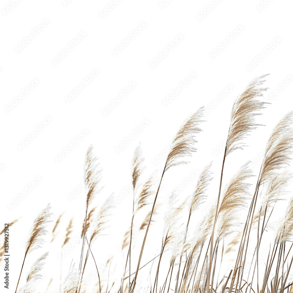 A soft breeze blowing across a field of tall grass, causing the blades to sway gently, isolated on white background. A soft breeze blowing across a field of tall grass, causing the blades to sway gently, isolated on white background.