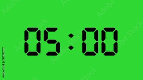 Digital Countdown Timer Animation Green Screen 0 to 60 Seconds 4K Video