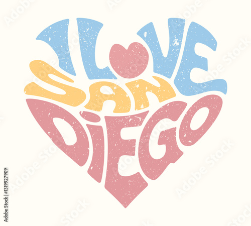 I love san diego. Wave love club print design. Sunshine beach artwork. Beach vibes artwork. Summer design for t shirt print, sticker, background and other uses. for t-shirt graphic.Vector illustration